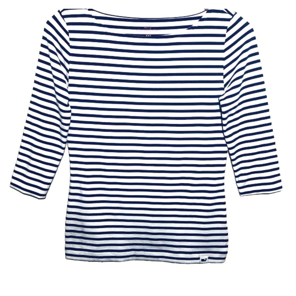 Vineyard Vines Navy & White Striped Boatneck 3/4 Sleeve Top